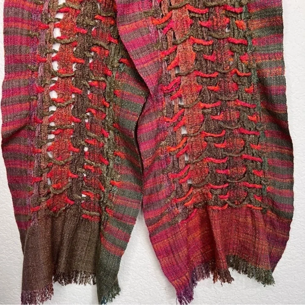 Weaved & Braided Multi Colored Raw Silk Scarf with Fringe Unisex